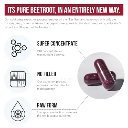 Triquetra Health BioBeet Organic Beet Root Capsules + BioPerine, 21:1 Concentrate Supplement | Max Strength, Supports Blood Flow & Nitric Oxide, 28350mg Organic Beetroot, Vegan, 60 Capsules thumbnail 5