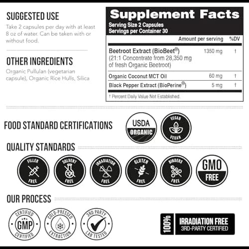 Triquetra Health BioBeet Organic Beet Root Capsules + BioPerine, 21:1 Concentrate Supplement | Max Strength, Supports Blood Flow & Nitric Oxide, 28350mg Organic Beetroot, Vegan, 60 Capsules thumbnail 7