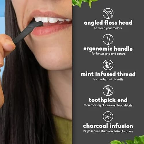 The Humble Co. Molar Floss Picks Charcoal 200 Count | Plant-Based & Shred-Resistant thumbnail 3