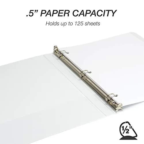 Samsill 0.5 Inch D-Ring Binder, White, 4 Pack | Holds 125 Pages, Recycled Chipboard, Clear View Cover thumbnail 3