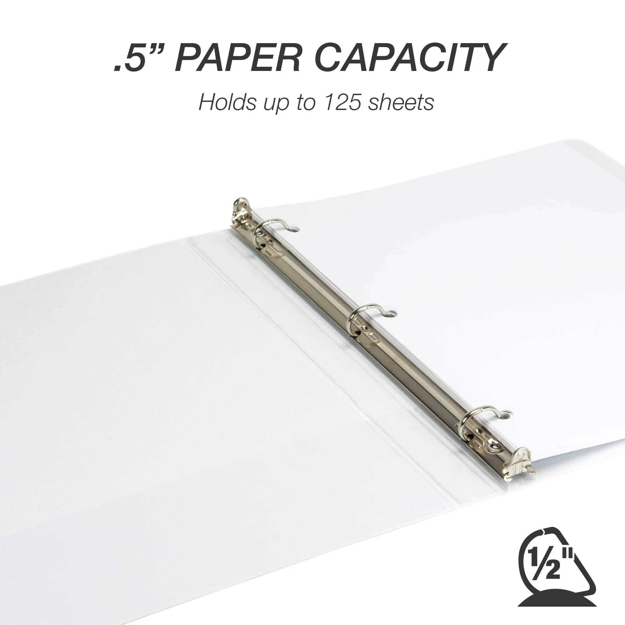 Samsill 0.5 Inch D-Ring Binder, White, 4 Pack | Holds 125 Pages, Recycled Chipboard, Clear View Cover - view 3