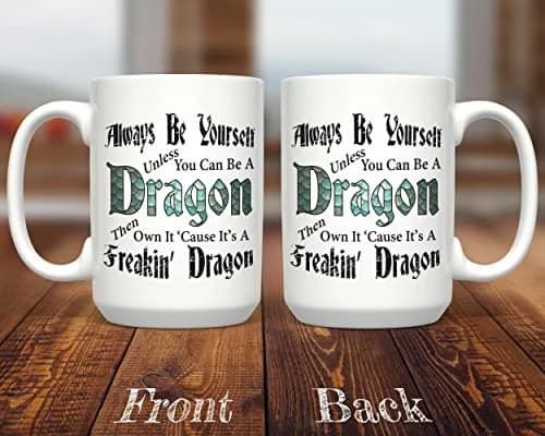 PixiDoodle Be A Freakin Dragon - Dragon Coffee Mug 15 oz | Unique Geeky Gift thumbnail 2