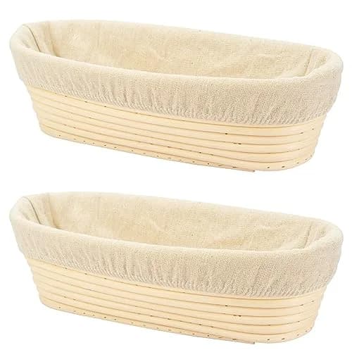 Stormshopping 10 Inch Oval Banneton Brotform Bread Dough Proofing Basket Set with Liner, 2-Pack | Artisan Bread Making for Home Bakers thumbnail 1