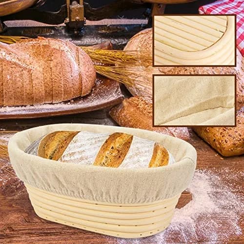 Stormshopping 10 Inch Oval Banneton Brotform Bread Dough Proofing Basket Set with Liner, 2-Pack | Artisan Bread Making for Home Bakers thumbnail 4