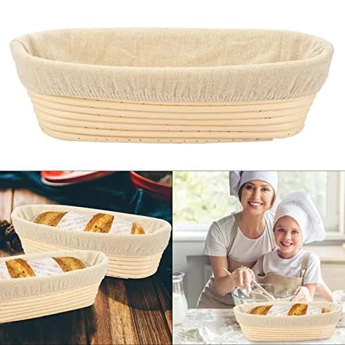 Stormshopping 10 Inch Oval Banneton Brotform Bread Dough Proofing Basket Set with Liner, 2-Pack | Artisan Bread Making for Home Bakers thumbnail 5