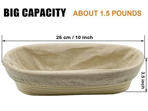Stormshopping 10 Inch Oval Banneton Brotform Bread Dough Proofing Basket Set with Liner, 2-Pack | Artisan Bread Making for Home Bakers thumbnail 3