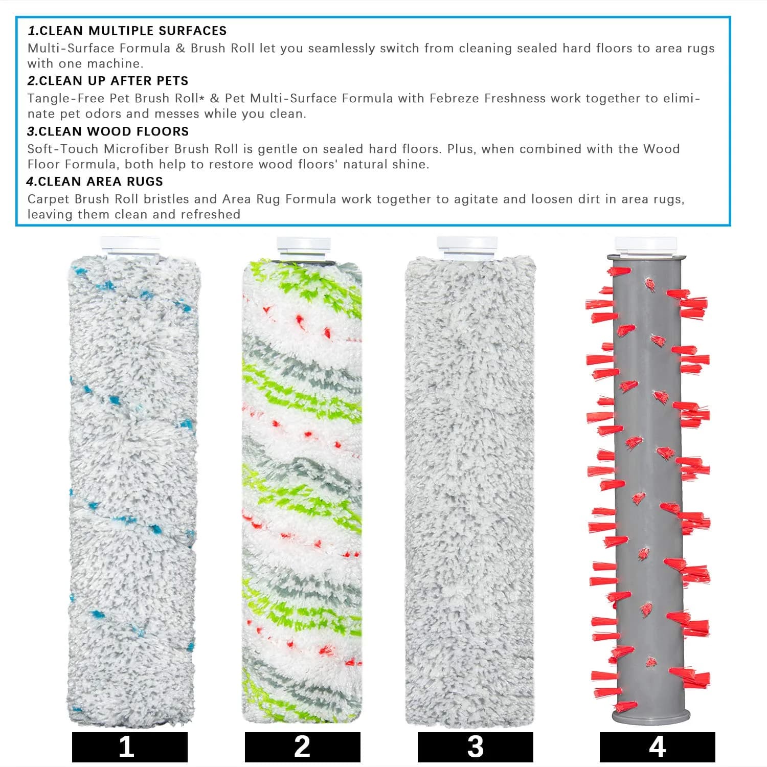 LBLVBNEWD Multi-Surface Pet Brush Rolls & Vacuum Filters 4 Pack Brush Rolls + 3 Filters | Compatible with Bissell CrossWave Max Vacuums - view 2