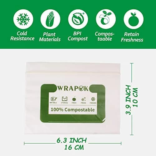 WRAPOK Compostable Snack Bags Small 100 Count | Biodegradable Freezer Storage thumbnail 2