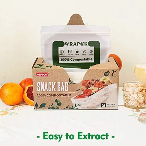 WRAPOK Compostable Snack Bags Small 100 Count | Biodegradable Freezer Storage thumbnail 3