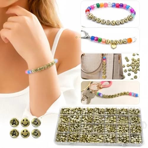 Looconi Gold Letter Beads 1400pcs 7x4mm Round Acrylic Alphabet & Number | Craft Beads for Jewelry Making thumbnail 4