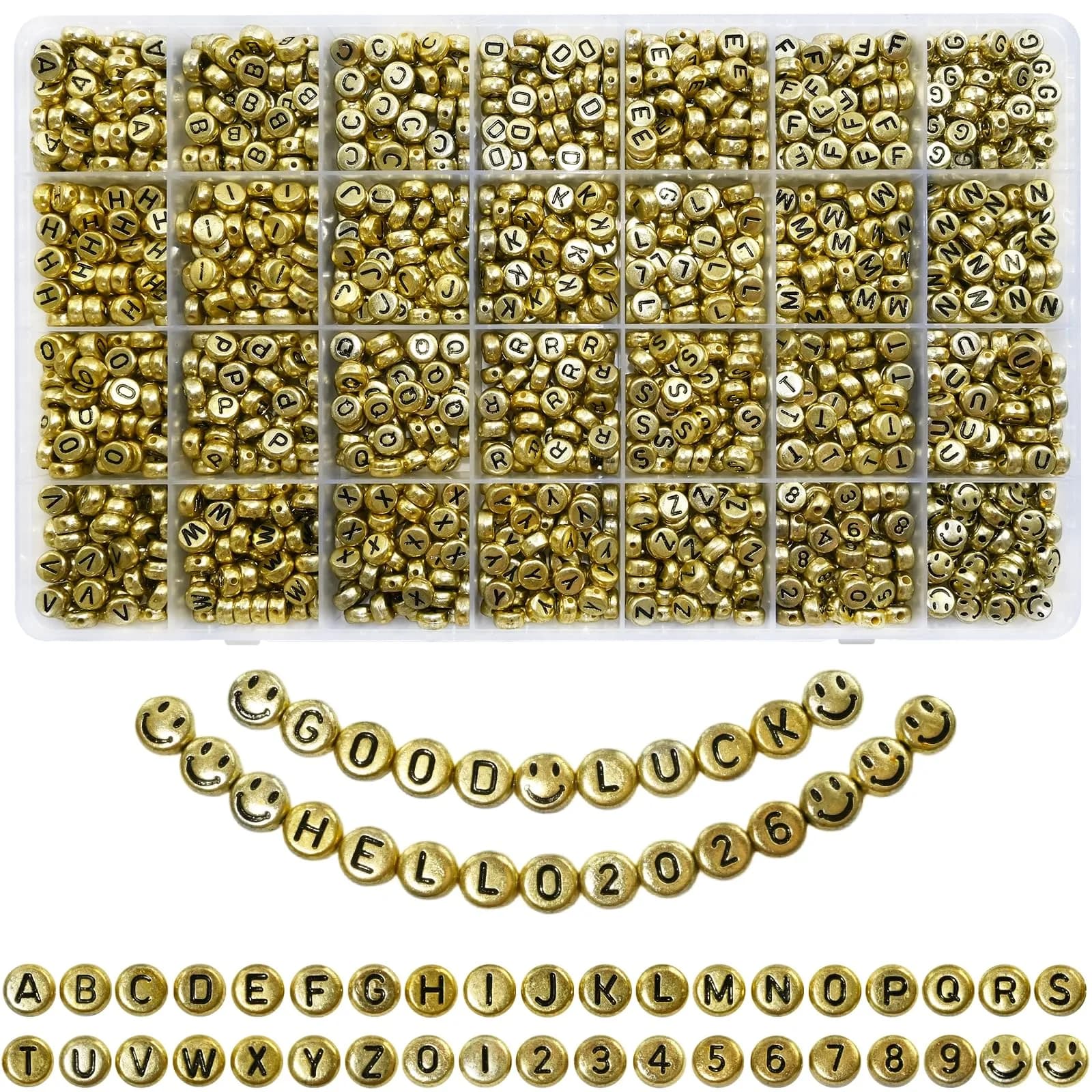 Looconi Gold Letter Beads 1400pcs 7x4mm Round Acrylic Alphabet & Number | Craft Beads for Jewelry Making thumbnail 1