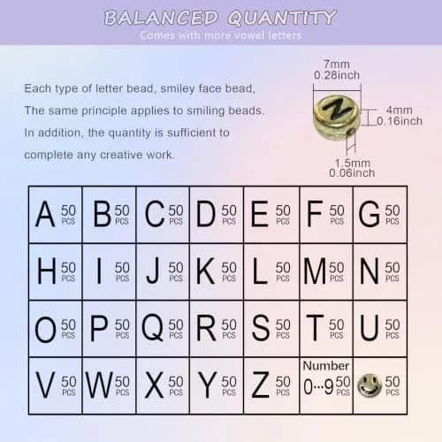 Looconi Gold Letter Beads 1400pcs 7x4mm Round Acrylic Alphabet & Number | Craft Beads for Jewelry Making thumbnail 2