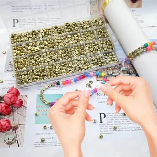Looconi Gold Letter Beads 1400pcs 7x4mm Round Acrylic Alphabet & Number | Craft Beads for Jewelry Making thumbnail 3