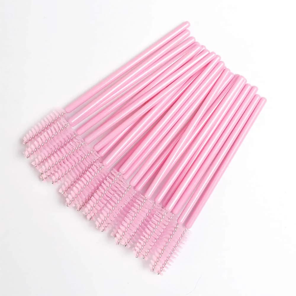 FANJEIS Eyelash Spoolie Brushes 100PCS Pink | Bendable Fiber Hair & Plastic Handle for Mascara & Eyebrow Grooming