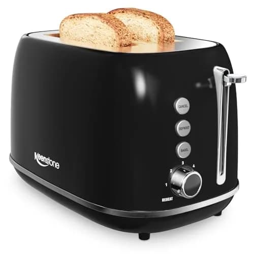 Keenstone Retro 2 Slice Toaster Black 20.3 cm (8 in) | Wide Slot Bagel Defrost Function thumbnail 1
