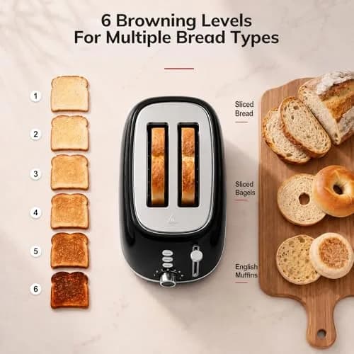 Keenstone Retro 2 Slice Toaster Black 20.3 cm (8 in) | Wide Slot Bagel Defrost Function thumbnail 5