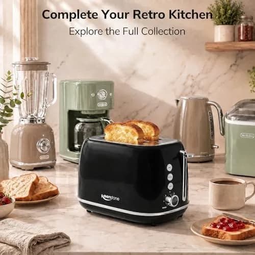 Keenstone Retro 2 Slice Toaster Black 20.3 cm (8 in) | Wide Slot Bagel Defrost Function thumbnail 8