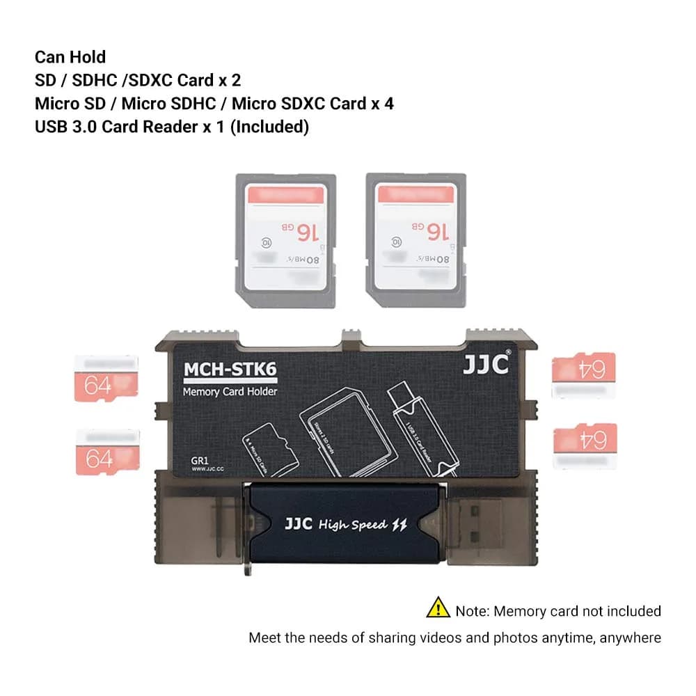 JJC 6-Slot Memory Card Holder Case with USB 3.0 Card Reader | Holds 4 Micro SD, 2 SD Cards - view 5