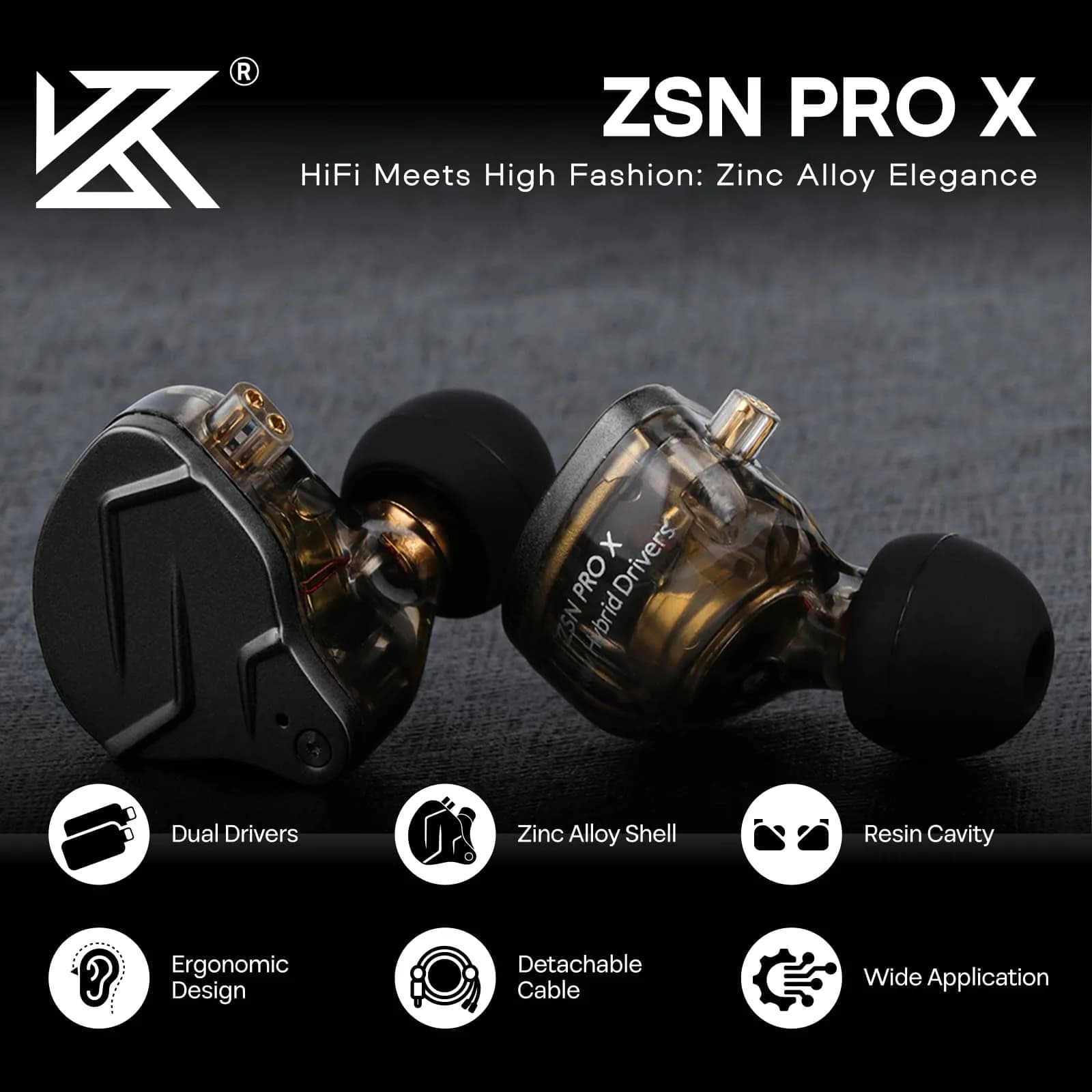 Linsoul KZ ZSN PRO X Hybrid Wired Earbuds 1DD+1BA | HiFi In-Ear Monitors with Detachable Cable - view 2