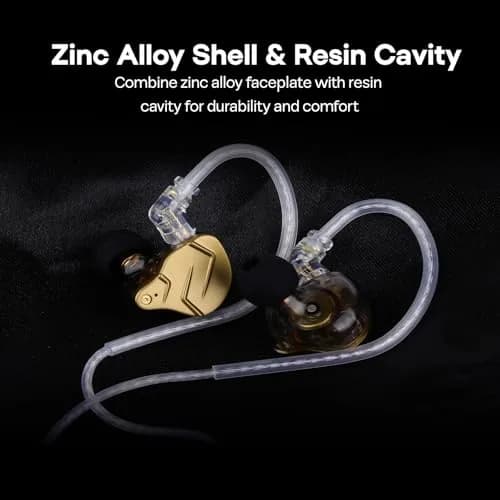 Linsoul KZ ZSN PRO X Hybrid Wired Earbuds with Mic, 10mm Dynamic + 1BA Drivers, 25 Ohm, 112dB/mW, 7-40kHz, 1.2m Cable, Gold thumbnail 4