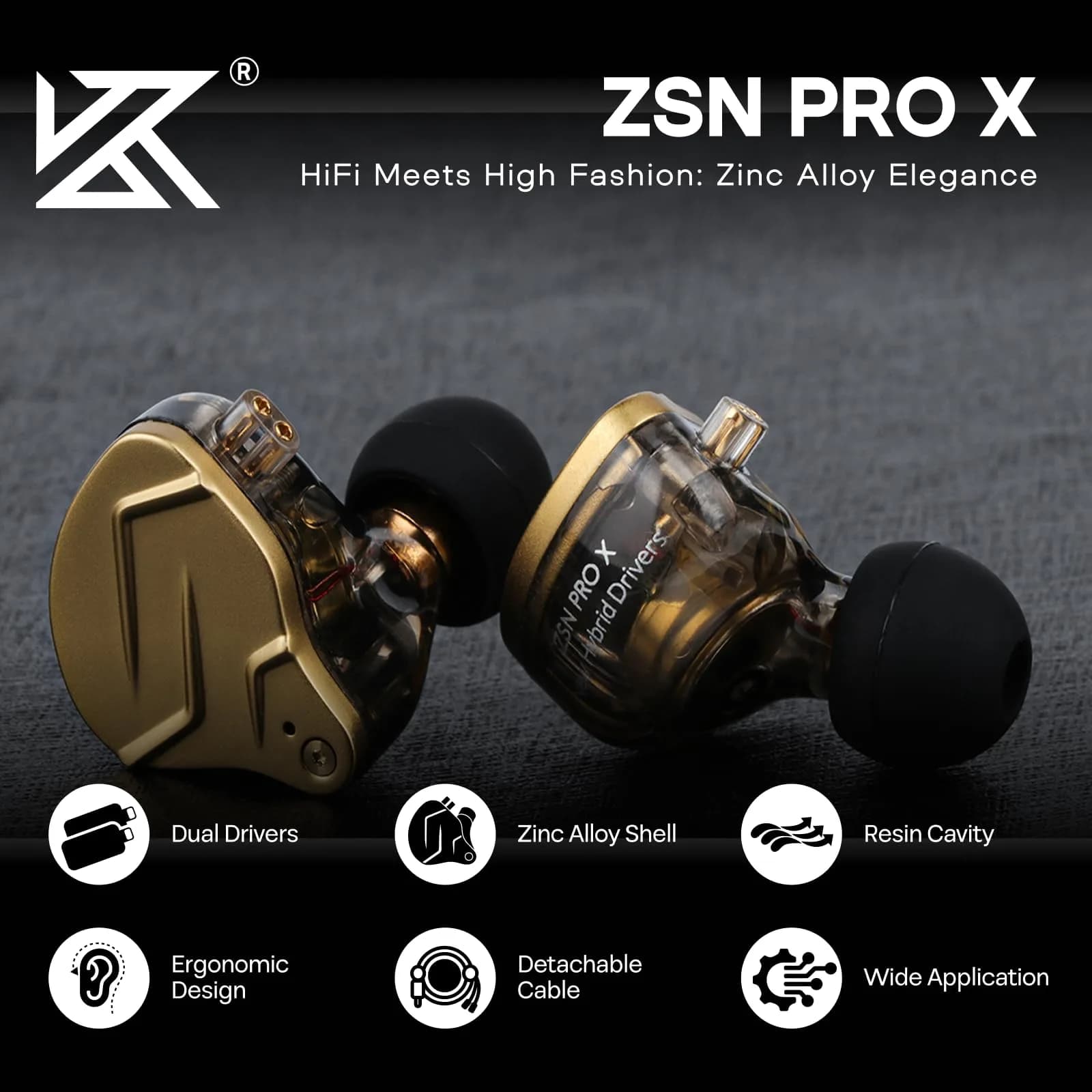 Linsoul KZ ZSN PRO X Wired In-Ear Monitor Headphones 1BA+1DD Hybrid Driver (Grey) - view 2