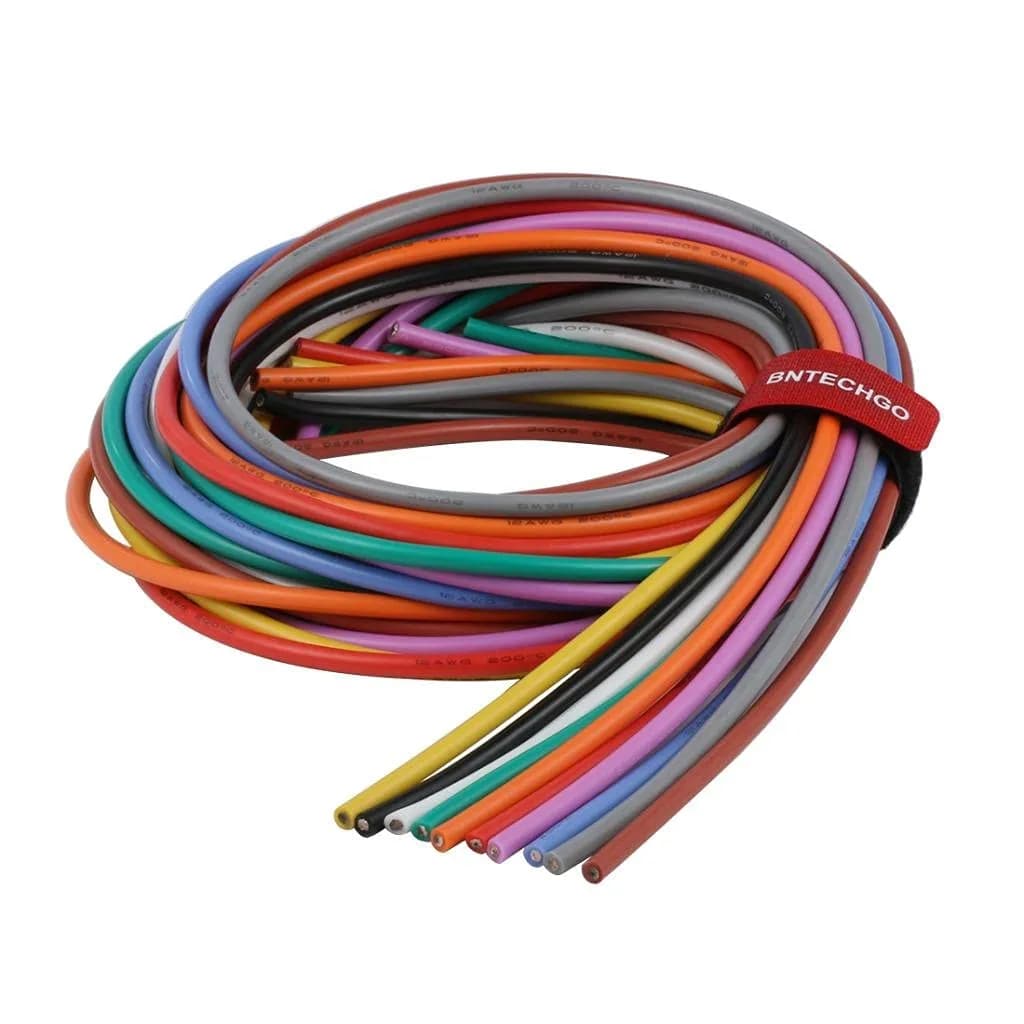 BNTECHGO 12 AWG Silicone Wire Red and Black 6.57 mm (20 ft Total) | High Temp 600V Flexible Stranded Copper — 10 Colors