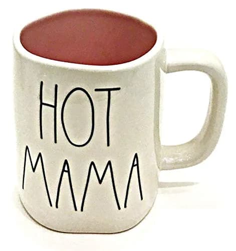 Rae Dunn by Magenta Ceramic Mug for Coffee Tea Latte | HOT MAMA with PINK Interior thumbnail 1