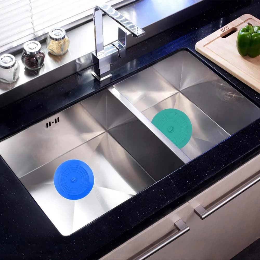 V-TOP 6 inch Green & Blue Tub Stopper 2 Pack - Transparent Silicone Drain Plug for Kitchen, Bath, Laundry - view 2