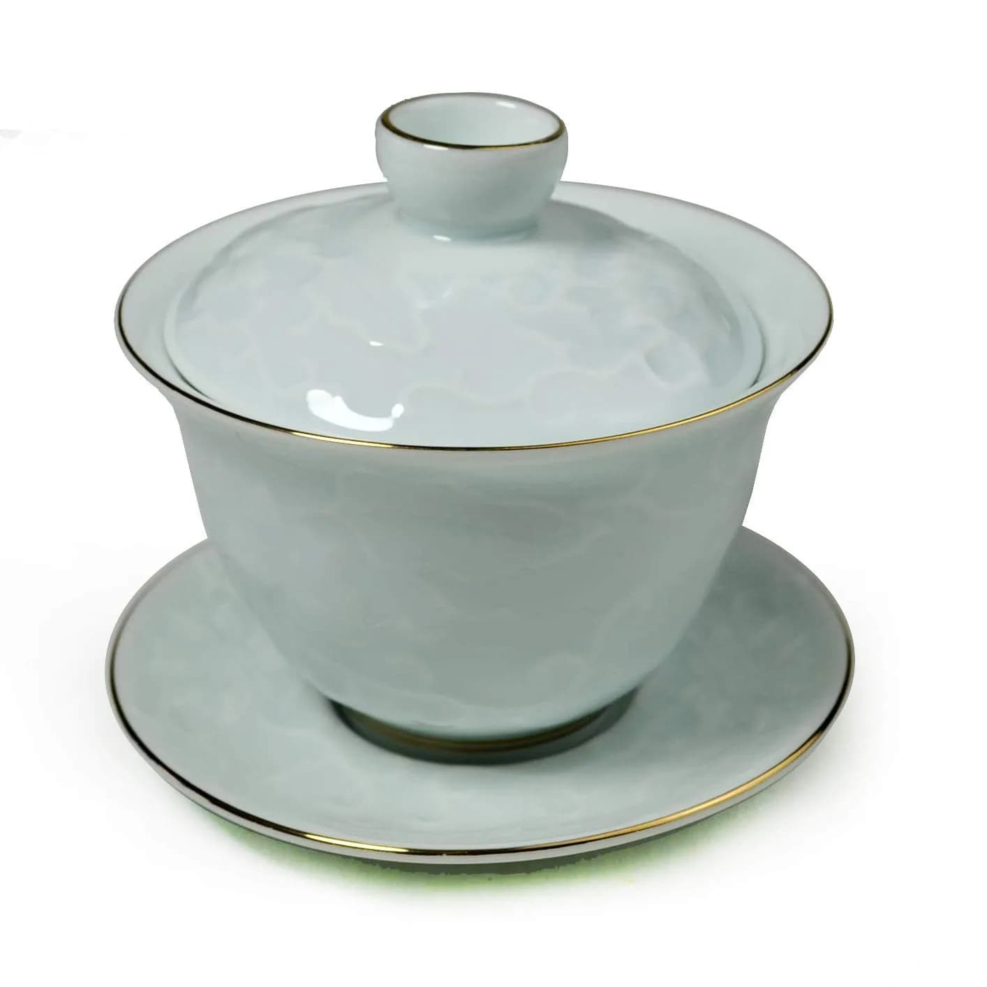 YXHUPOT Gaiwan Chinese Sancai 6oz Tea Set with Gold Wire Porcelain | Traditional Chinese Tea Ceremony — Embossed bloom