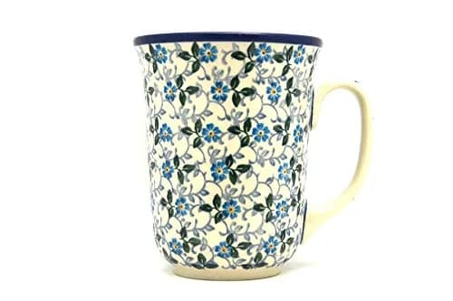 Polish Pottery Gallery Handmade Ceramic Mug 473ml (16 oz) | Forget-Me-Knot Blue Traditional Pattern thumbnail 1