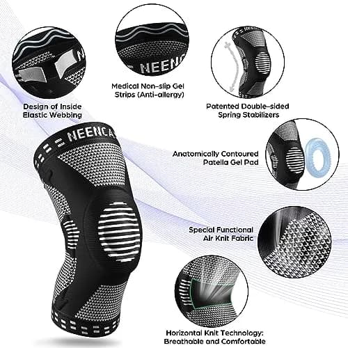 NEENCA Knee Brace for Knee Pain Relief, Compression Knee Sleeves with Patella Gel Pad & Side Stabilizers, Medical Grade Support for Weightlifting, Running, Arthritis, Meniscus Tear (Medium, Black) thumbnail 2