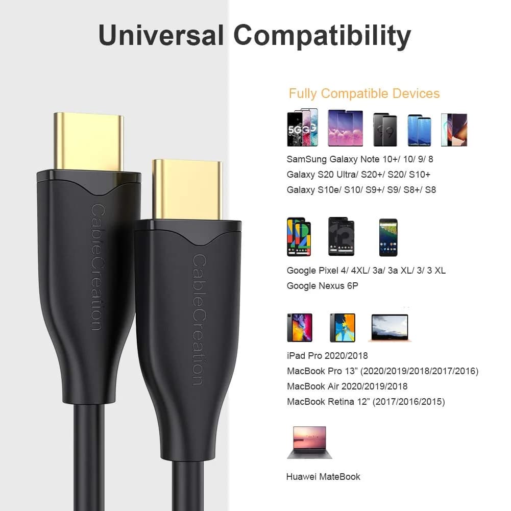 CableCreation USB C to C Cable 2m (6.6ft) 60W Fast Charging | Black - view 6