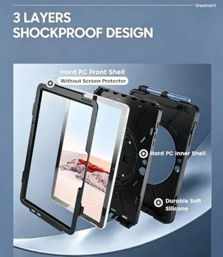 DreamerX Portable Electronic Device Cover for Microsoft Surface Go 4/3/2 with Strap, Black | Shockproof & Water Resistant thumbnail 6