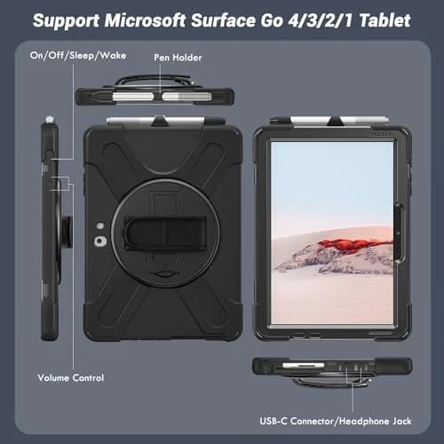 DreamerX Portable Electronic Device Cover for Microsoft Surface Go 4/3/2 with Strap, Black | Shockproof & Water Resistant thumbnail 8