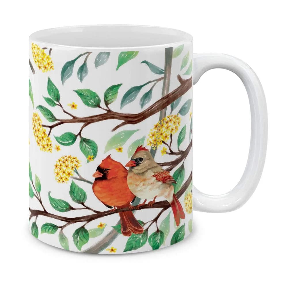 MUGBREW Red Cardinal Birds In Summer Ceramic Coffee Mug 11 OZ | Vibrant Summer Bird Design — Red Cardinal Birds In Summer