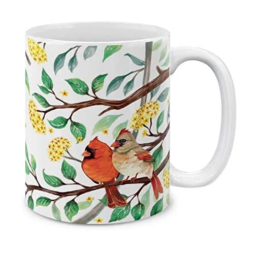 MUGBREW Red Cardinal Birds In Summer Ceramic Coffee Mug 11 OZ | Vibrant Summer Bird Design thumbnail 1