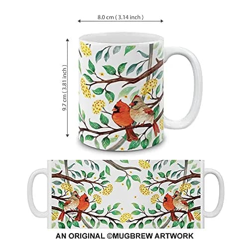 MUGBREW Red Cardinal Birds In Summer Ceramic Coffee Mug 11 OZ | Vibrant Summer Bird Design thumbnail 4