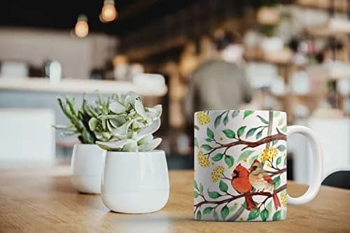 MUGBREW Red Cardinal Birds In Summer Ceramic Coffee Mug 11 OZ | Vibrant Summer Bird Design thumbnail 6