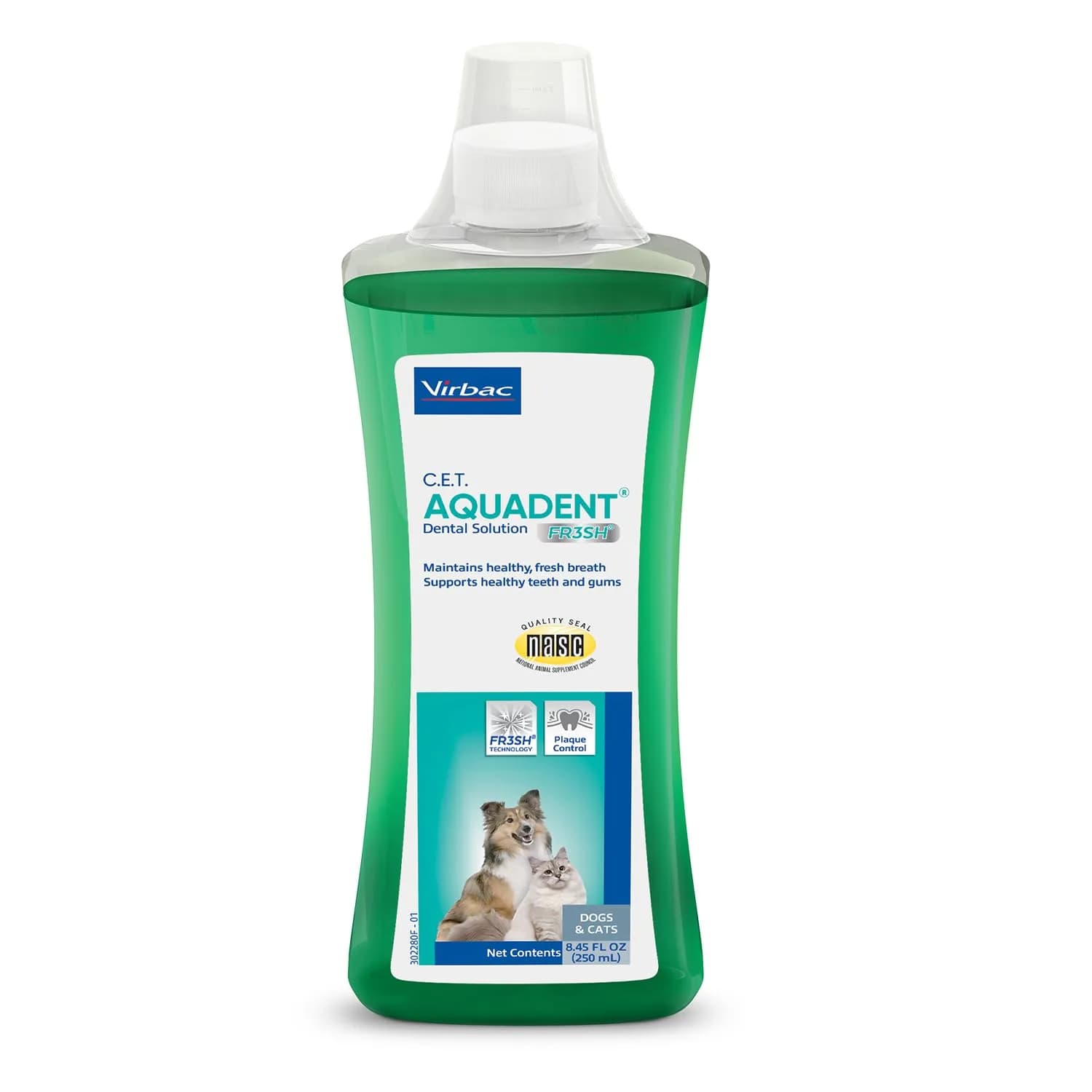 Virbac C.E.T. Aquadent Fr3sh Dental Solution for Dogs & Cats 500 ml | Natural Plaque & Tartar Control — Sea Green