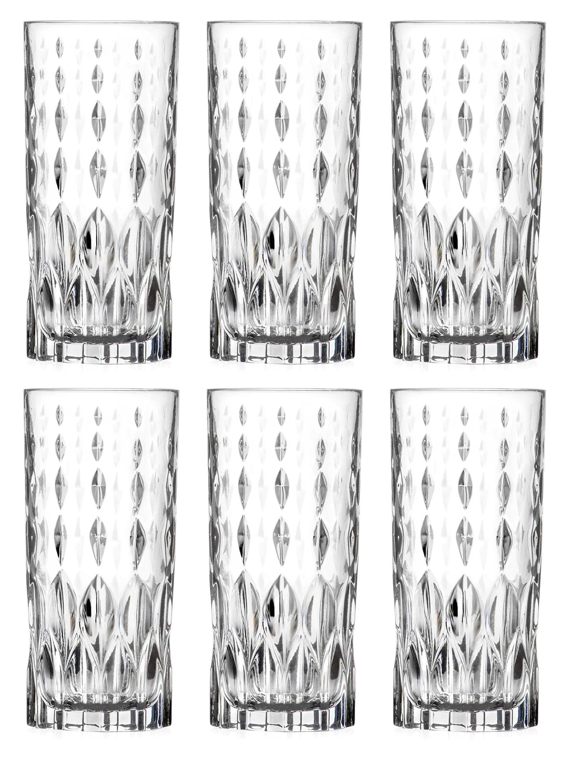 Barski Highball Glasses Set of 6 Crystal-Like Glass 355ml (12 oz) | European Crafted Drinking Tumblers — Clear