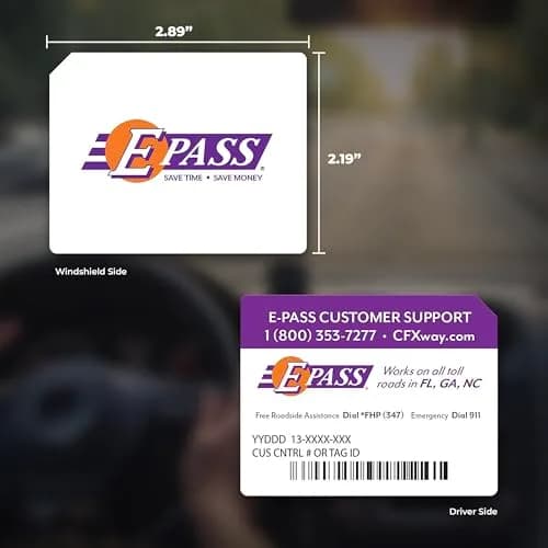 E-PASS Electronic Toll Sticker; Works on Toll Roads in FL, GA & NC | Universal Fit thumbnail 2