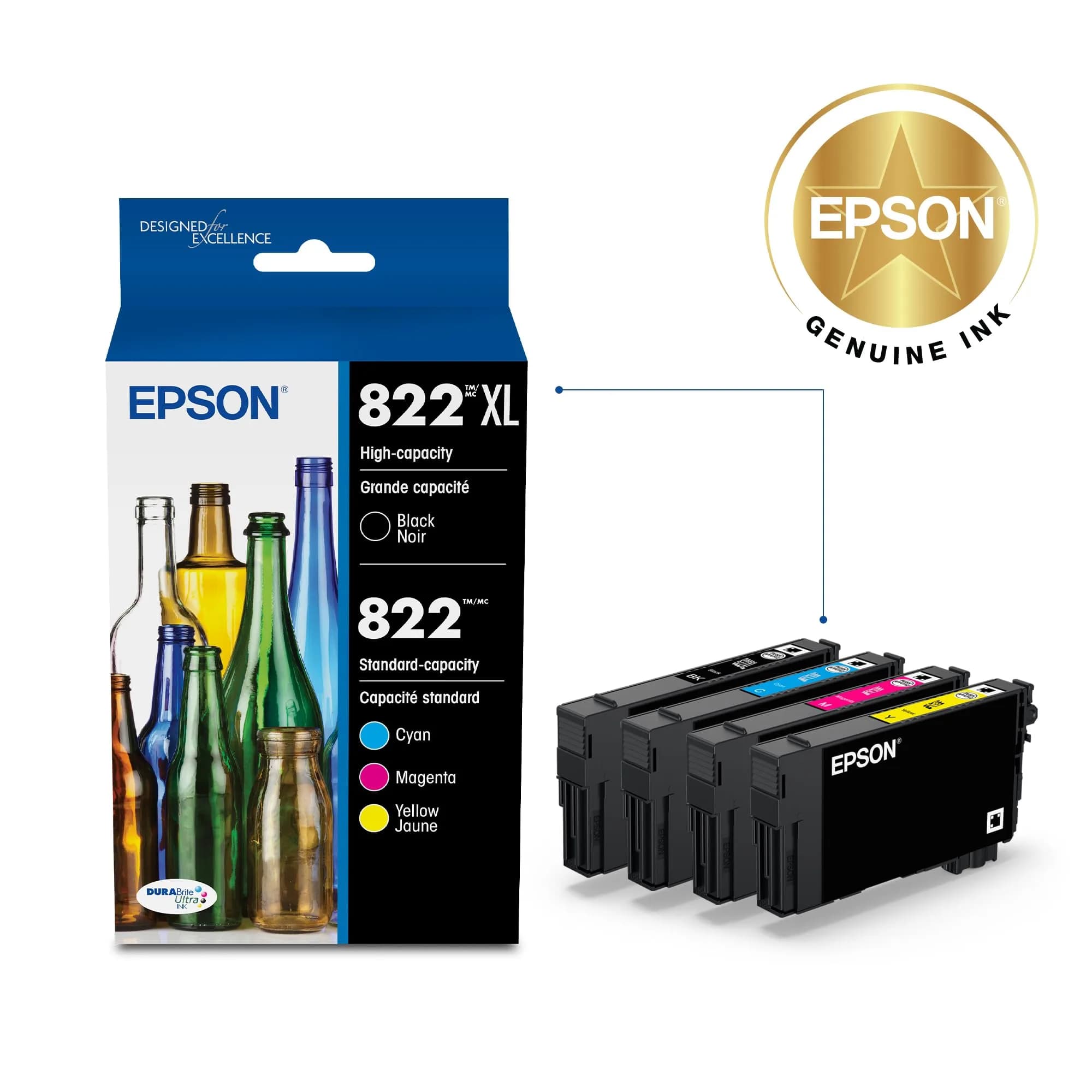 Epson 822XL Black & Color Combo Multi-Pack Ink Cartridge | 1200 Pages - view 2