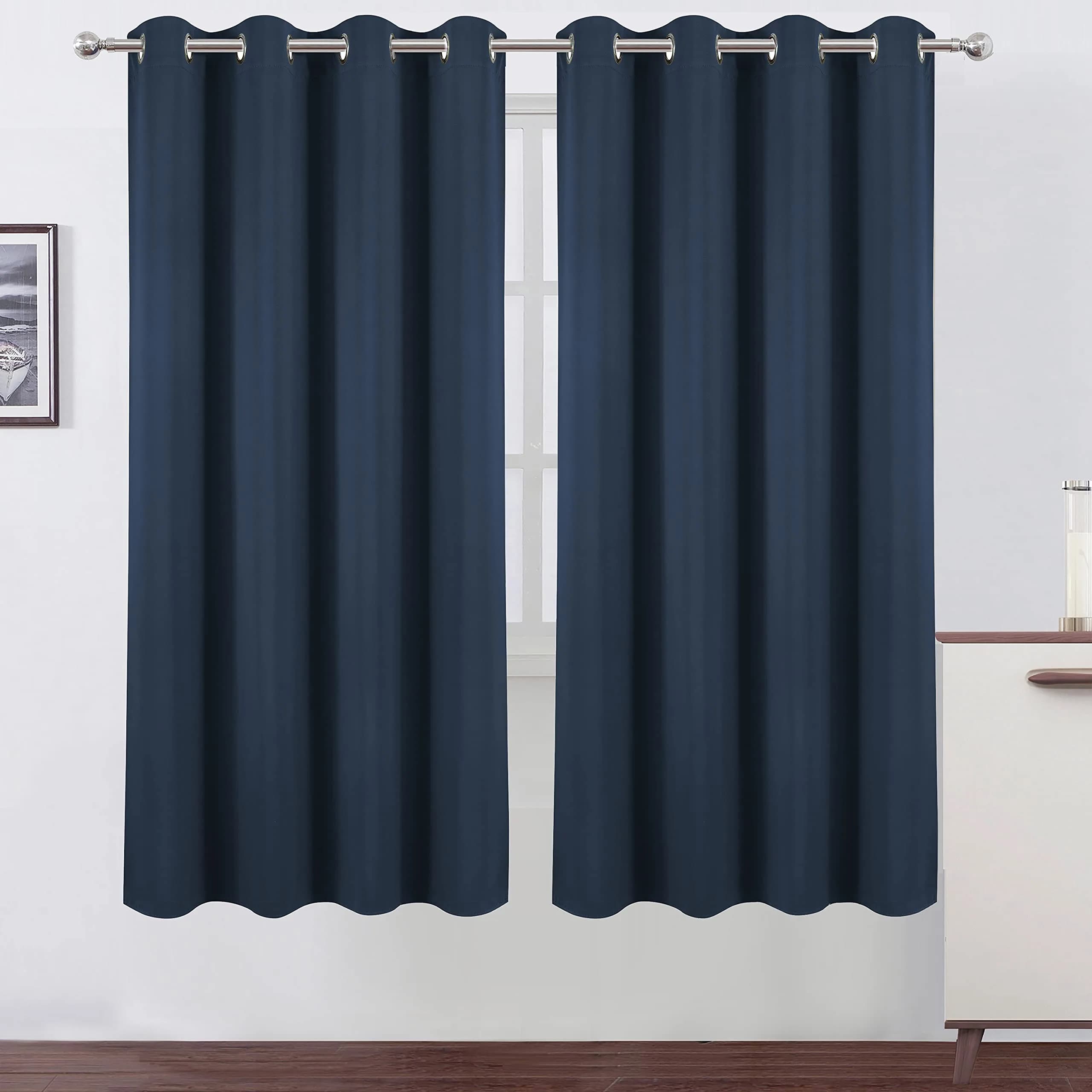 LEMOMO Navy Blue Blackout Curtains 52 x 72 Inch | Thermal Insulated Room Darkening Panels — Navy