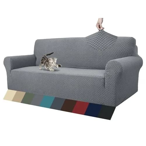 ZNSAYOTX 1 Piece Jacquard Couch Cover for 3 Cushion Sofa | High Stretch Furniture Protector Light Grey thumbnail 1