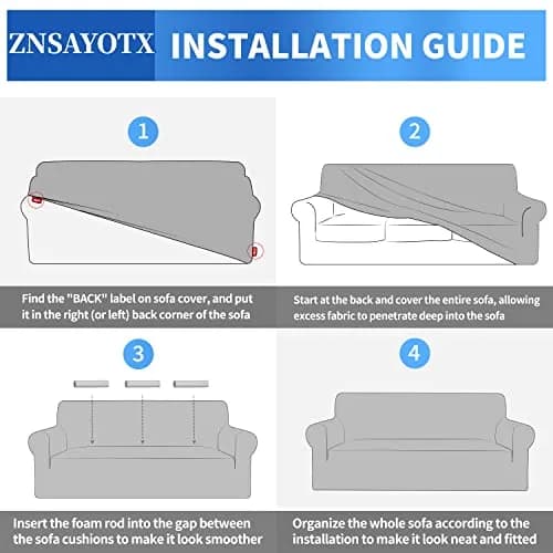 ZNSAYOTX 1 Piece Jacquard Couch Cover for 3 Cushion Sofa | High Stretch Furniture Protector Light Grey thumbnail 7