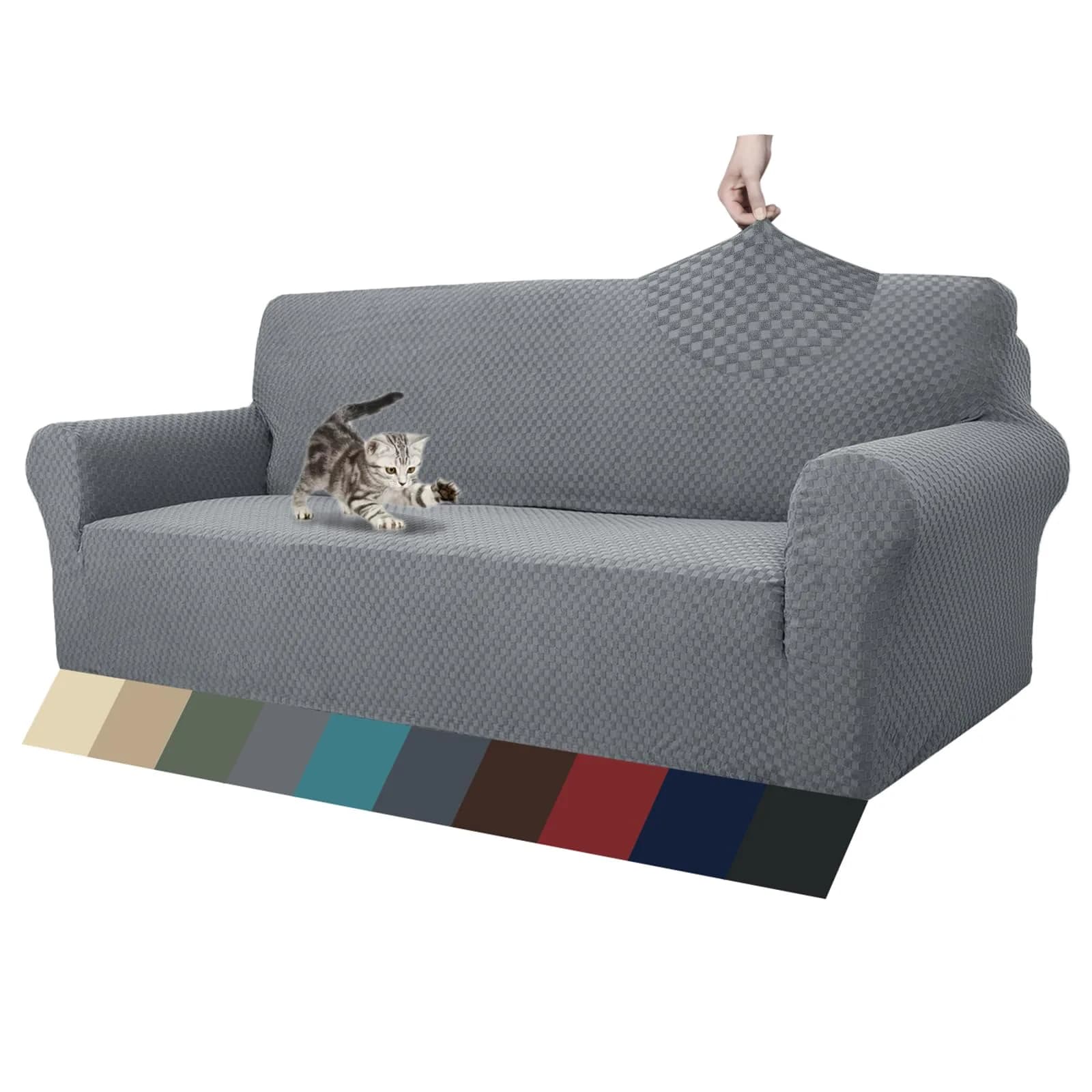 ZNSAYOTX 1 Piece Jacquard Couch Cover for 3 Cushion Sofa | High Stretch Furniture Protector Light Grey