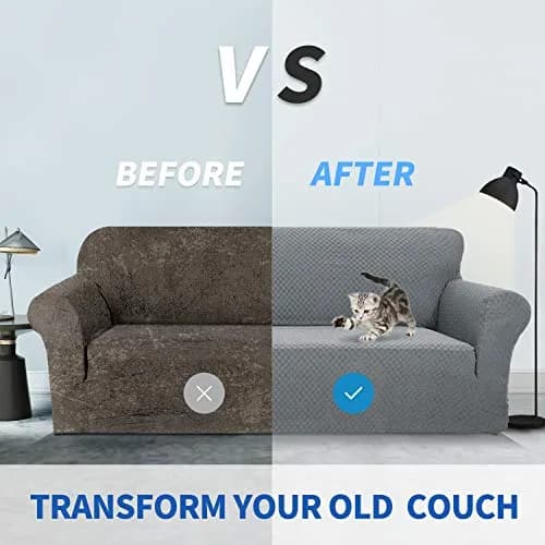 ZNSAYOTX 1 Piece Jacquard Couch Cover for 3 Cushion Sofa | High Stretch Furniture Protector Light Grey thumbnail 4