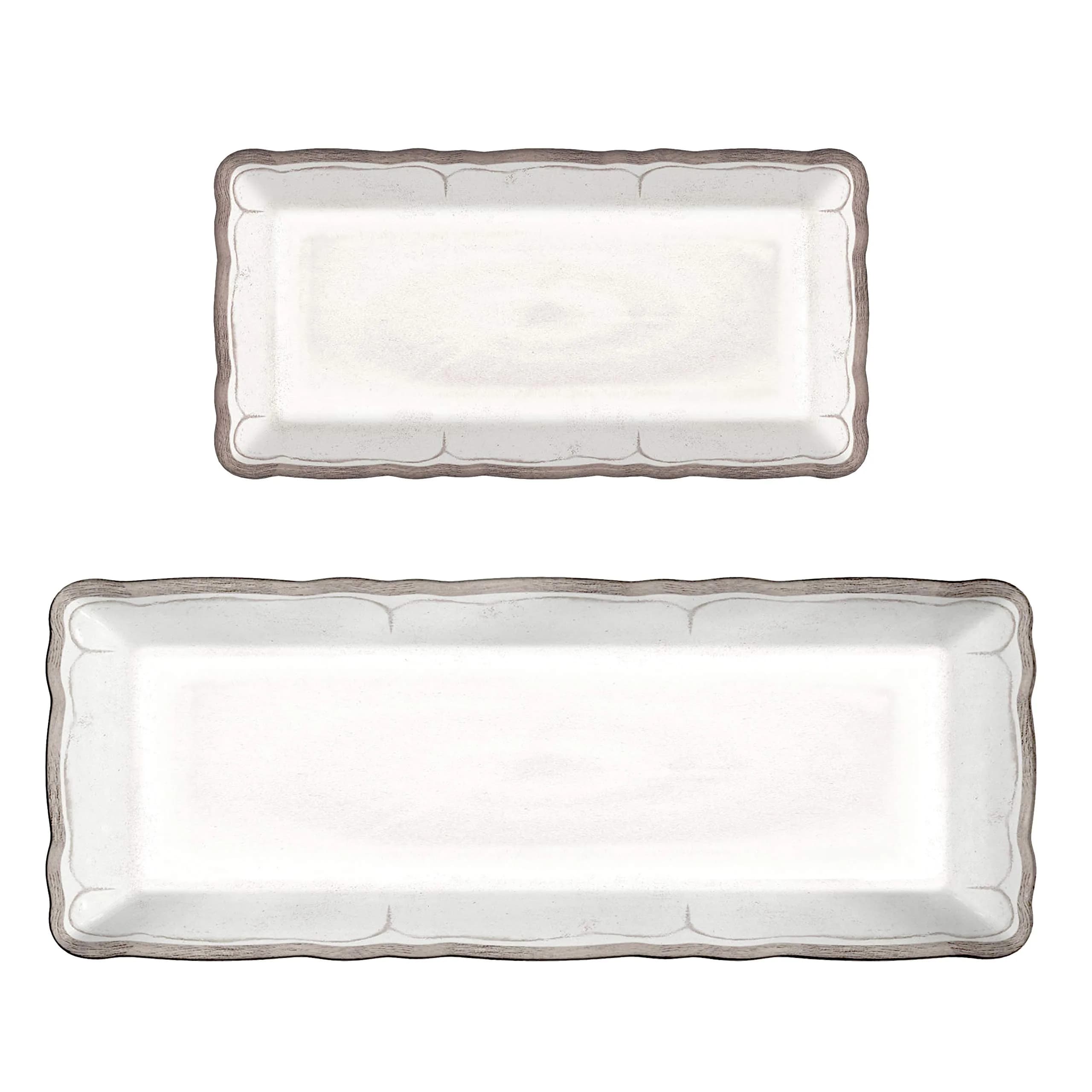 Le Cadeaux Melamine Biscuit Tray and Baguette Tray Serving Set, Rustica Antique White (10 x 5 inch, 15 x 6 inch) — Rustica Antique White
