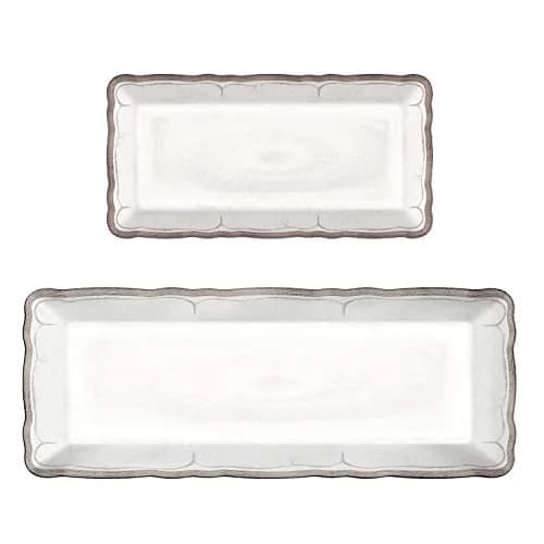 Le Cadeaux Melamine Biscuit Tray and Baguette Tray Serving Set, Rustica Antique White (10 x 5 inch, 15 x 6 inch) thumbnail 1