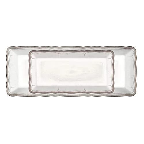 Le Cadeaux Melamine Biscuit Tray and Baguette Tray Serving Set, Rustica Antique White (10 x 5 inch, 15 x 6 inch) thumbnail 2